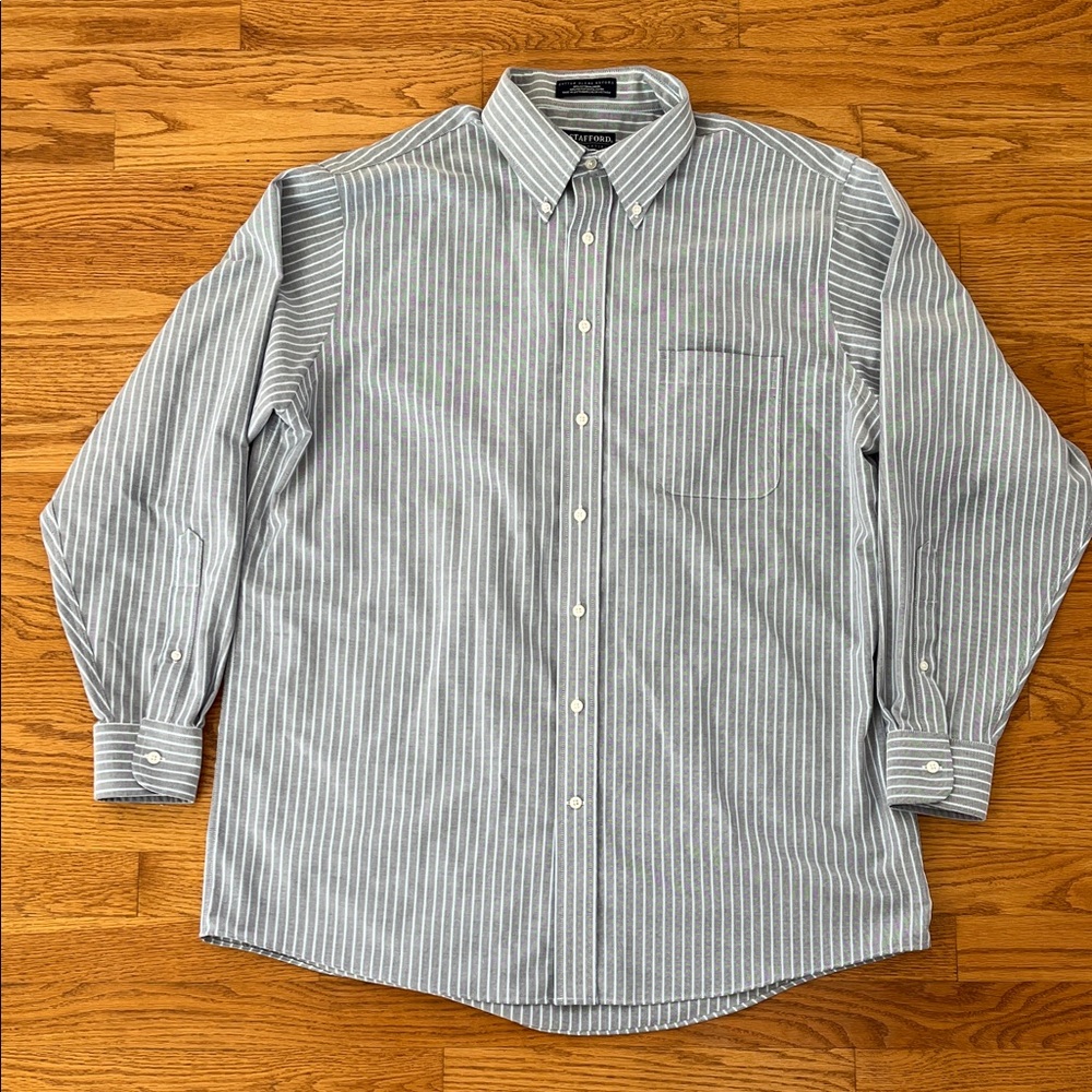 Men’s Stafford Cotton Blend Oxford Dress Shirt 17 34-35 Reg Fit Black/Blue/White